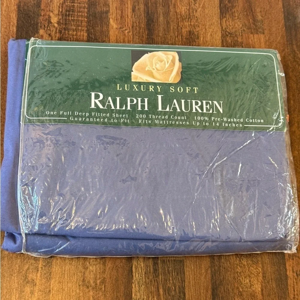 VTG NWT Ralph Lauren Blue Azurite FULL Size Fitted Sheet Cotton 200